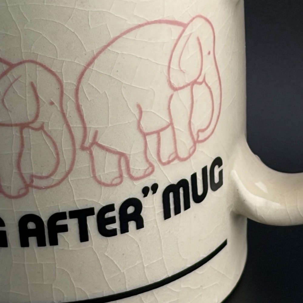 Morning After Mug Pink Elephants Double Handle 1982 Vintage Hangover Coffee Cup - Picture 4 of 7